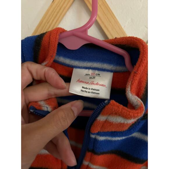 Hanna Andersson Sweatshirt Toddler 2T 80cm Blue Orange Striped Collared - Picture 4 of 8